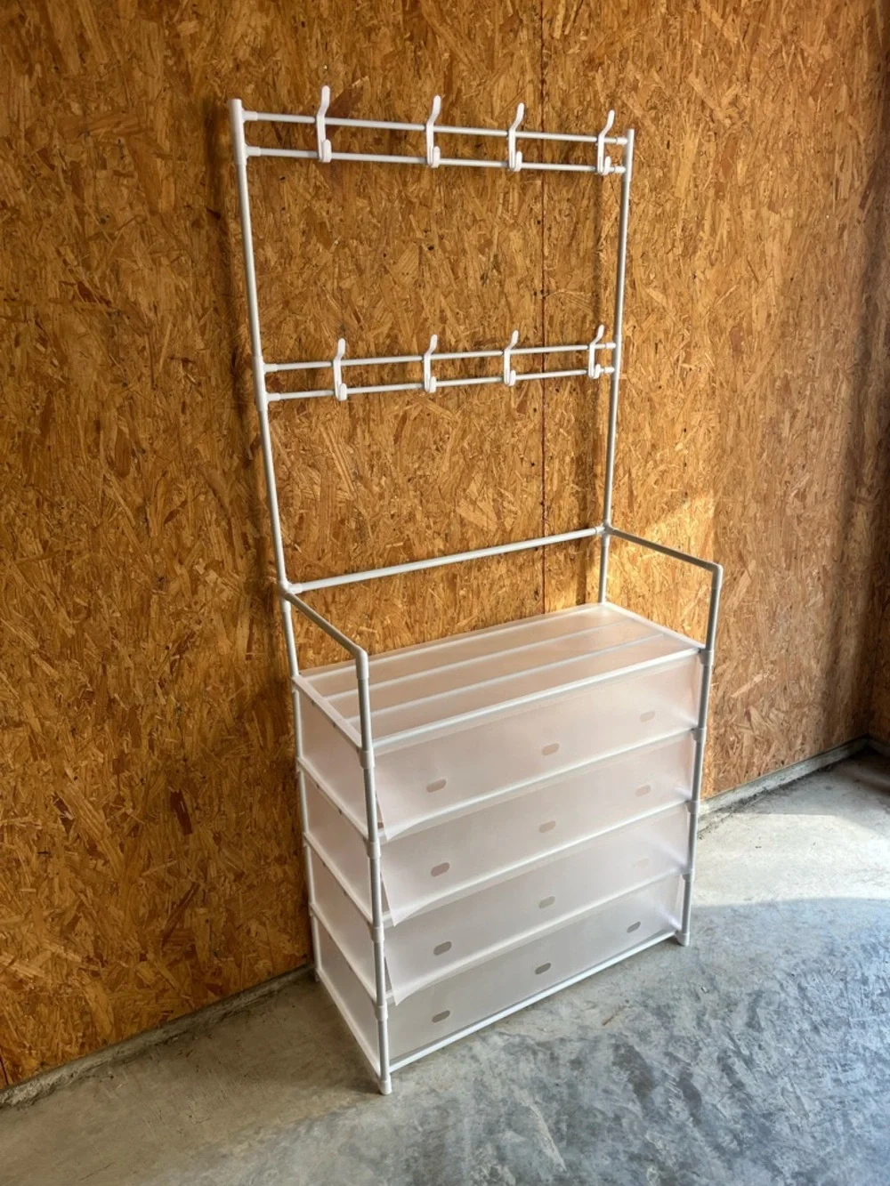 Portable Shoe Rack w/ Hooks & Shelves Organizer 66x30x13.5 New